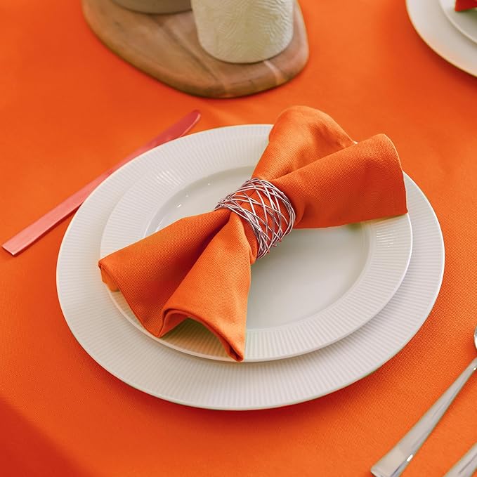 Encasa XO Orange Cloth Napkins Set of 6, 17"x17" | Solid Color Cotton Dinner Napkins | Washable & Reusable Napkins for Dining Table Fall Decoration, Holiday & Christmas Festivals