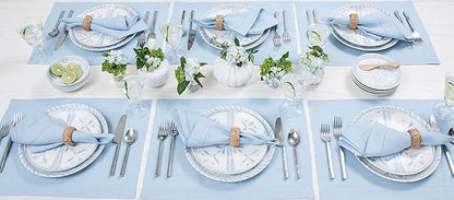 Solino Home Linen Placemats Set of 4 - Classic Hemstitch Sky Blue Placemats 14 x 19 Inch - 100% Pure Linen Table Mats for Christmas, Holiday, New Year