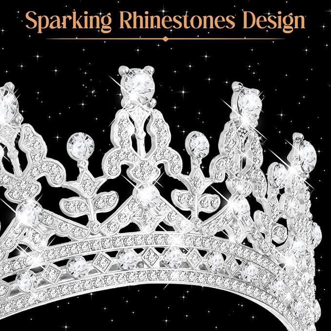 10 Pieces Crown Tiara for Women Crystal Headband with Comb Princess Rhinestone Queen Crown Bridal Hair Accessories Jewelry for Women Prom Birthday Party Wedding Gifts(Silver)