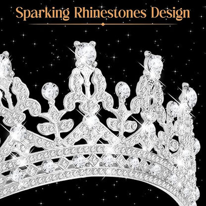 10 Pieces Crown Tiara for Women Crystal Headband with Comb Princess Rhinestone Queen Crown Bridal Hair Accessories Jewelry for Women Prom Birthday Party Wedding Gifts(Silver)