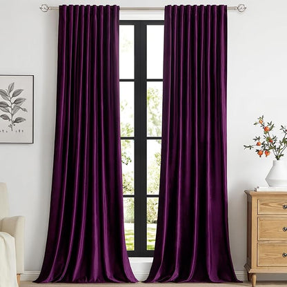 PRIMROSE Purple Velvet Curtains 96 inch Long for Living Room,Set of 2 Panels Blackout Rod Pocket Back Tab Window Treatment Room Darkening Heavy Decorative Curtains Drapes for Bedroom