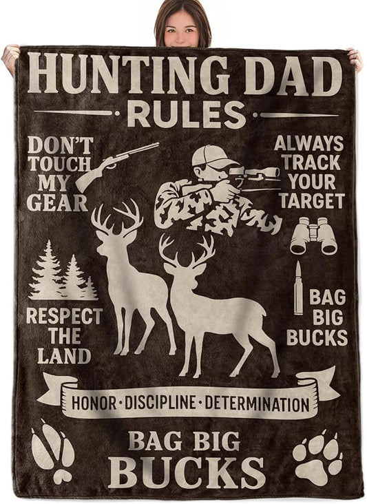 Hunting Dad Throw Blanket Gifts for Boys Girls Kids Adults, Deer Hunters Flannel Blankets for Travel Sofa Living Room Decor 40"x50"