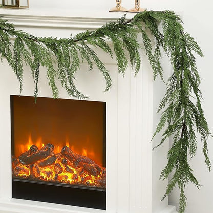 Jutom 1 Pcs 9 ft Christmas Cedar Garland - Artificial Realistic Faux Greenery Cedar Pine Garland for Home Fireplace, Door, Window, Indoor & Outdoor Christmas Party Decoration
