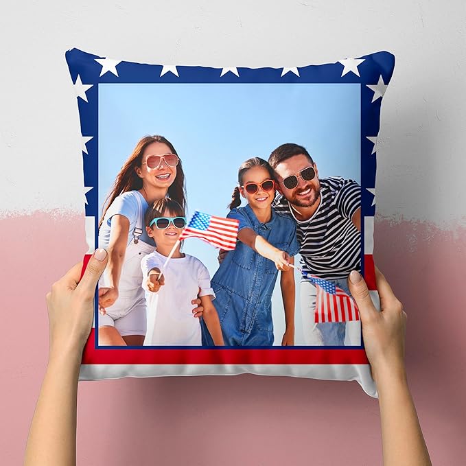 Be Burgundy Custom Photo Pillow Cover 16x16 Inch – Personalized Photo Pillow with USA Flag Frame, Custom USA-Themed Throw Pillowcase, Gift for USA Lovers