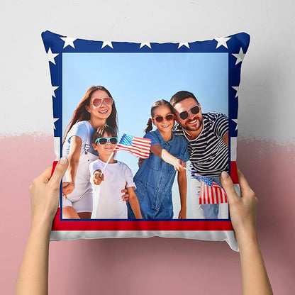 Be Burgundy Custom Photo Pillow Cover 16x16 Inch – Personalized Photo Pillow with USA Flag Frame, Custom USA-Themed Throw Pillowcase, Gift for USA Lovers