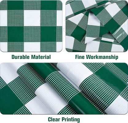 Kesfey 3 Packs Green and White Checkered Tablecloths 54 x 108 Inches Disposable Plastic Gingham Tablecovers Waterproof Rectangle Picnic Party Table Covers for Birthday Party Supplies Christmas