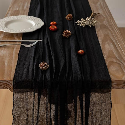 Black Table Runner Cheesecloth Gauze Rustic Premium Cotton Cheese Cloth Table Decor 120 Inch 10 FT for Wedding Bridal Baby Shower Long Sheer Boho Home Decorations