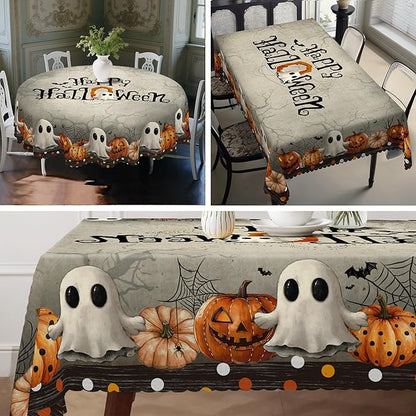 Eikione Rectangular Tablecloth 152x220inch, Happy Halloween Tablecloth Waterproof and Wrinkle-Free, Table Covers, Summer Decorations for Home Dining