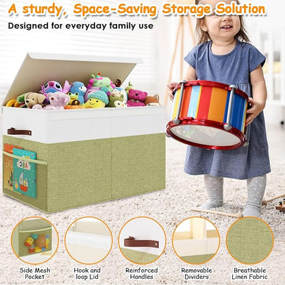 Large Toy Storage Box with Lid Upgraded Toy Storage Chest Organizer with Divider Foldable Toy Bin for Kids Boys Girls Playroom Nursery Bedroom (25"x13"x16")