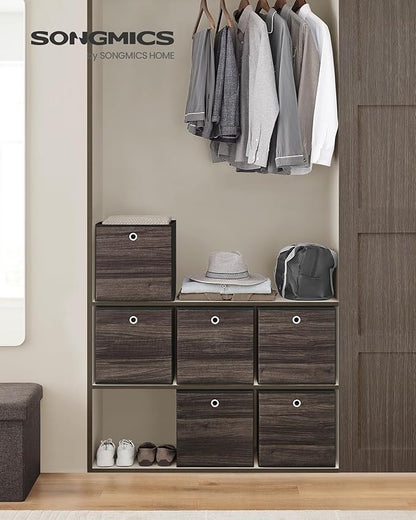SONGMICS Storage Cubes, Set of 6 Storage Bins with Handles, Foldable Oxford Fabric and Non-Woven Fabric Storage Boxes, 13 x 13 x 13 Inches, Fit Cube Storage Unit, Chestnut Brown URFB133K01