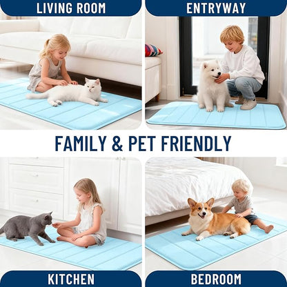 OLANLY Memory Foam Long Bathroom Rugs Runner 47x24, Super Soft Absorbent Bath Mat, Quick Dry, Machine Washable Shower Floor Rugs, Bathmat Carpet, Bathroom Home Decor Accessories, Sky Blue