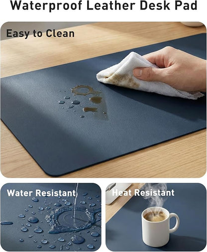Aothia Faux Leather Desk Mat - Large Mouse Pad, Non-Slip PU Leather Blotter, Waterproof Writing Surface for Office and Home (Dark Blue, 63" x 24")
