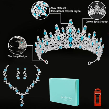 Kamirola Tiaras and Crowns for Women,Tiaras Earrings Necklace, Crystal Bridal Jewelry Set (TR48)
