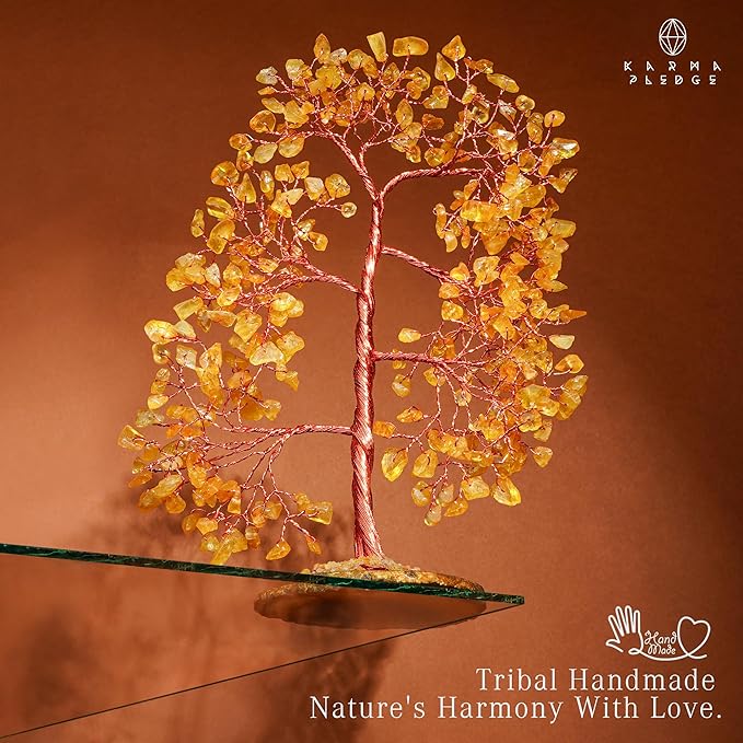 KARMAPLEDGE Citrine Crystal Tree of Life, Healing Crystals and Stones Tree for Home and Office Desk Decoration, Positive Energy, Money, Good Luck, Handmade Feng Shui Spiritual Gifts for Women