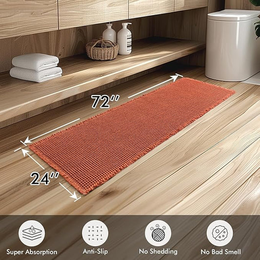 MIULEE Orange Set of 2 Waffle Bathroom Runner Rugs, Boho Bath Rug Non Slip Washable, Super Absorbent Runner Bath Mats, Rubber Backed Shower Mat for Hallway Bedroom Laundry Room, 2'x6'(24x72 Inch)