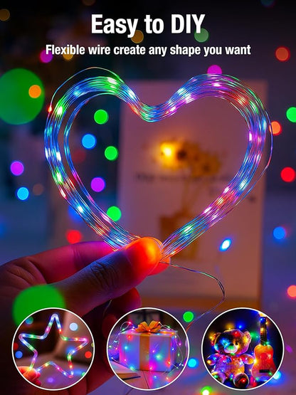 btfarm Fairy Lights Battery Operated with Timer 8 Modes, 16.4 FT 50 LED Silver Wire Twinkle String Lights Battery Powered Dimmable Waterproof for Indoor Home Party Wedding Christmas Decor, Multicolor