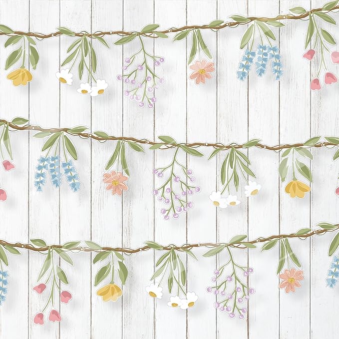 Cheerland Flower Banner Wildflower Garland Floral for Enchanted Garden Theme Picnic Wedding Bloom Baby Shower Birthday Fairy Tale Tea Market Spring Party Supplies Girl Woodland Party Decorations