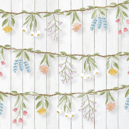 Cheerland Flower Banner Wildflower Garland Floral for Enchanted Garden Theme Picnic Wedding Bloom Baby Shower Birthday Fairy Tale Tea Market Spring Party Supplies Girl Woodland Party Decorations