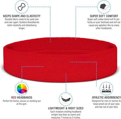 Suddora Workout Headband for Men and Women, Moisture-Wicking Athletic Sweatband, Lightweight Cotton Terry Cloth Bands for Basketball, Tennis, Football, Gym, Running, Cosplay & Costumes