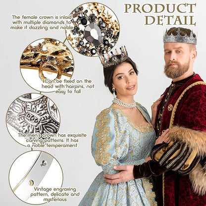 Sureio 2 Pcs King and Queen Crowns Set Antique Baroque Royalty Tiaras Costume Accessories for Halloween Couple Cosplay, Birthday Wedding Prom Party(Gothic Style)
