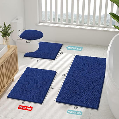 Smiry Luxury Chenille Toilet Rugs U-Shaped 24x20, Soft Absorbent Non-Slip Contour Bathroom Rugs for Toilet, Machine Washable Contoured Bath Mats, Royal Blue