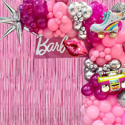 Thicken Pink Streamers 4 Pack 3.2 x 8.2 FT, Pink Birthday Decorations for Girls, Tinsel Backdrop Curtains, Foil Fringe Photo Backdrop for Bachelorette, Graduation, Baby Shower Party Decorations
