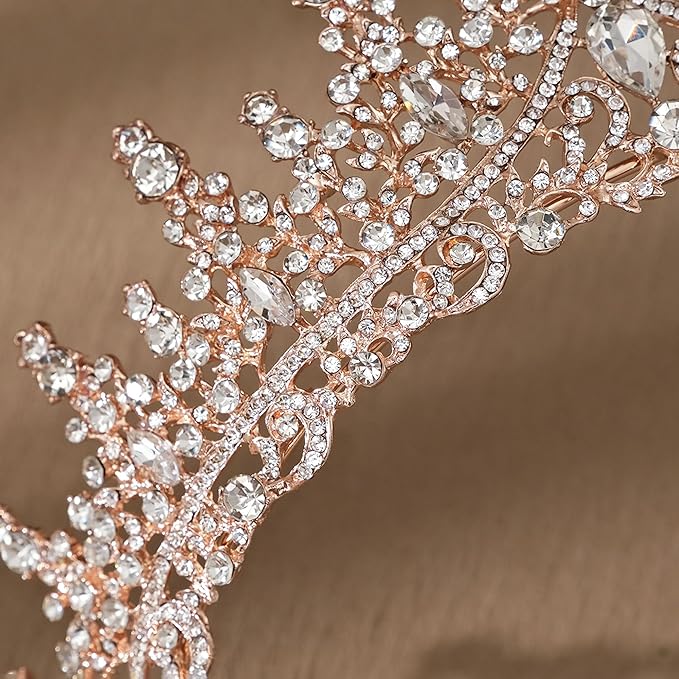 COCIDE Rose Gold Tiara and Crown for Women Crystal Queen Crowns Rhinestone Princess Tiaras for Girl Bride Wedding Hair Accessories for Bridal Birthday Party Prom Halloween Cos-play Costume Christmas