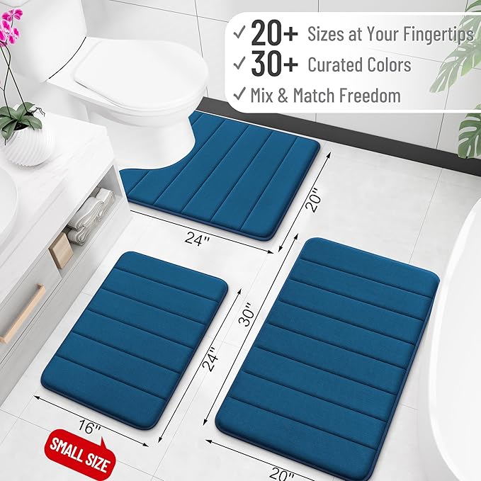 OLANLY Memory Foam Long Bathroom Rugs Runner 59x20, Super Soft Absorbent Bath Mat, Quick Dry, Machine Washable Shower Floor Rugs, Bathmat Carpet, Bathroom Home Decor Accessories, Navy Blue