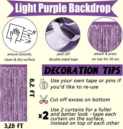 4 Pack Light Purple Fringe Curtain Backdrop, 3.2Ft x 8.2Ft Metallic Tinsel Foil Fringe Streamers Background for Photo Booth Birthday Wedding Baby Shower Carnival Easter Mother’s Day Party Decorations