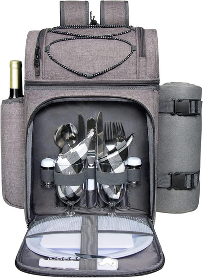 Hap Tim Picnic Basket Backpack for 2 Person with 2 Insulated Cooler Compartment, Wine Holder, Fleece Blanket, Cutlery Set, Gifts Ideals for Wedding, White Elephant, Bridal Showers, Christmas