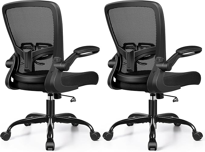 FelixKing Office Chair, Ergonomic Desk Chair with Adjustable Height and Lumbar Support Swivel Lumbar Support Desk Computer Chair with Flip up Armrests for Conference Room (Black),Pack of 2