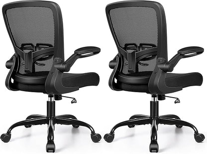 FelixKing Office Chair, Ergonomic Desk Chair with Adjustable Height and Lumbar Support Swivel Lumbar Support Desk Computer Chair with Flip up Armrests for Conference Room (Black),Pack of 2