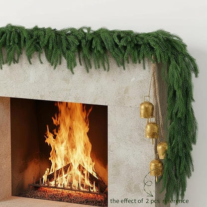 18FT 2 Pcs 9 Ft Artificial Norfolk Christmas Garlands, Relistic Winter Pine Garland, Green Artificial Greenery Garland for Mantle,Table, Wall, Fireplace,Indoor, Outdoor Christmas Holiday Decorations