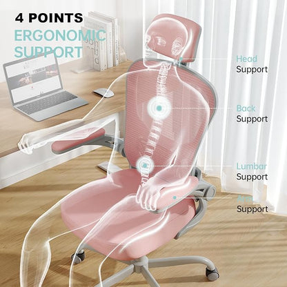Synorla Office Chair Ergonomic Desk Chair, 330LBS Capacity, High Back Computer Design for Long Hours Comfort, Rolling Swivel Executive Task for Home Office with Flip-up Armrests (Grey Pink)