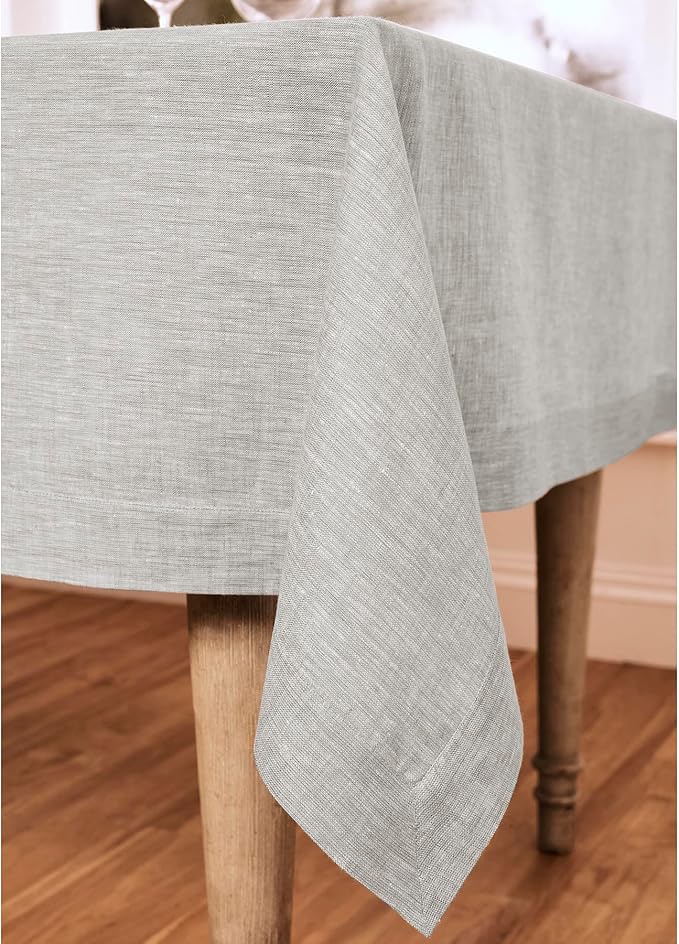 Solino Home Linen Tablecloth 54 x 72 Inch - 100% Pure Linen Oyster Grey Table Cloth for Rectangle Tables - Athena, Machine Washable Tablecloth for Fall, Autumn