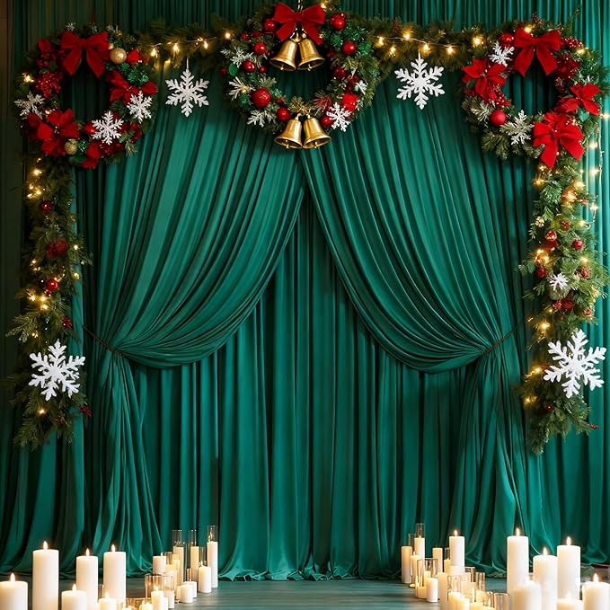 24 x 10ft Hunter Green Backdrop Curtains Photo Background Curtains 6 Panels (10'L x 4'W Each) with Rod Pocket, No-Wrinkle Polyester Backdrop Drapes for for Wedding Birthday Party Christmas Prom Events