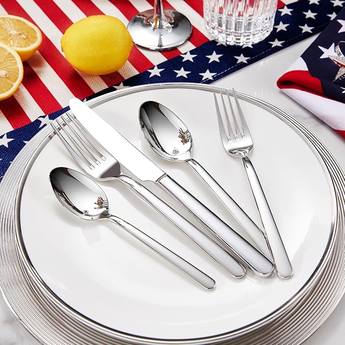 KEAWELL Premium Lucent Silverware Set, 65-Piece Mirror-Polished 18/10 Stainless Steel Flatware, Dishwasher Safe for Refined Dining and Entertaining (65, Silver)