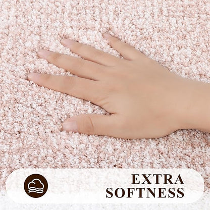 Pauwer 3-Piece Bathroom Shower Rug Set with U-Shaped Contour Toilet Mat, Absorbent Microfiber Plush Bath Mats, Non-Slip, Machine Washable Shaggy Bathroom Floor Mats, Dusty Pink