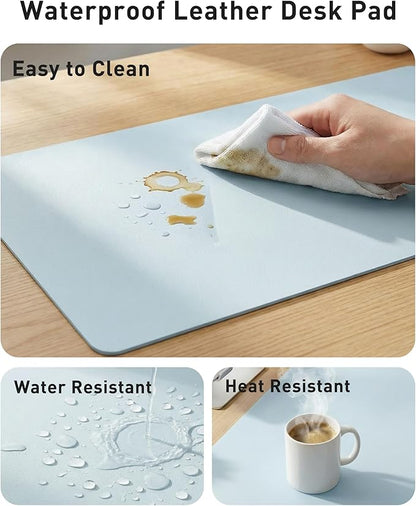 Aothia Faux Leather Desk Mat - Large Mouse Pad, Non-Slip PU Leather Blotter, Waterproof Writing Surface for Office and Home (Baby Blue, 40" x 24")
