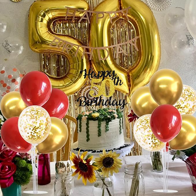 TONIFUL Red and Gold Balloon Stand Kit with Balloons for 2025 Graduation,Christmas,Wedding,Anniversary,Chinese New Year,Birthday Party Decorations,New Years 2025 (4 Set)