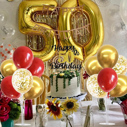 TONIFUL Red and Gold Balloon Stand Kit with Balloons for 2025 Graduation,Christmas,Wedding,Anniversary,Chinese New Year,Birthday Party Decorations,New Years 2025 (4 Set)
