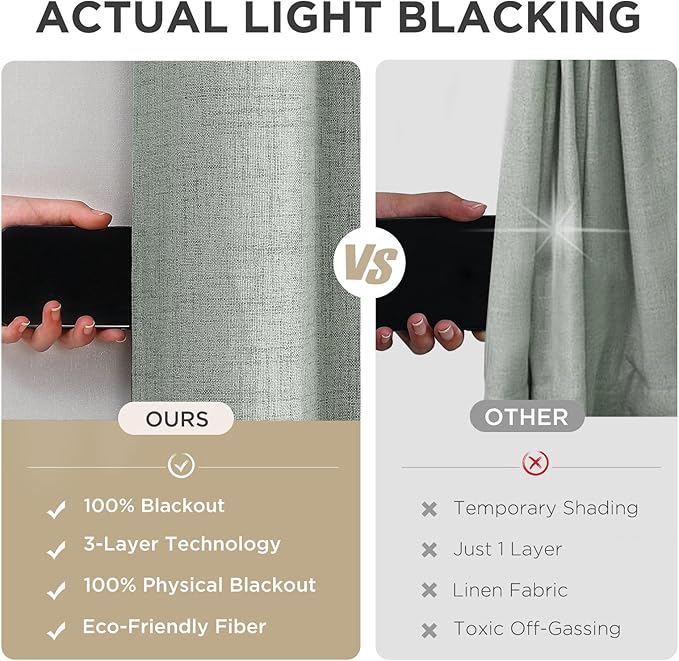 Joydeco Sage Green Blackout Curtains 120 Inches Long, Extra Long Curtains 120 Inch Length 1 Panel for Bedroom, Thermal Insulated Linen Black Out Curtains with Grommets(100x120, Sage Green)
