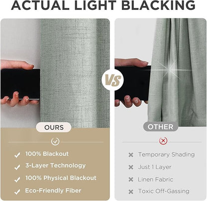 Joydeco Sage Green Blackout Curtains 108 Inches Long, Extra Long Curtains 108 Inch Length 1 Panel for Bedroom, Thermal Insulated Linen Black Out Curtains with Grommets(100x108, Sage Green)