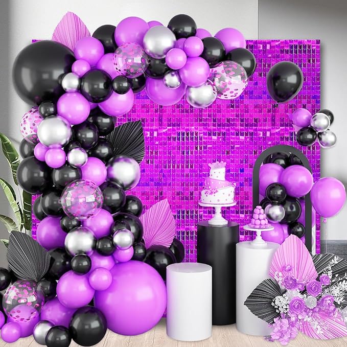 48 PCS Purple Shimmer Wall Backdrop, Laser Square Sequin Photo Backdrops Panel, Glitter Wall Background for Birthdays, Weddings, Halloween, Engagements, Disco Bachelorette Party Decoration (6FTx8FT)