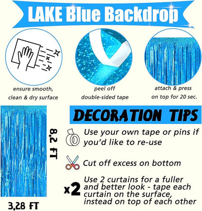 4 Pack New Blue Fringe Curtain Backdrop, 3.2Ft x 8.2Ft Sparkle Metallic Tinsel Foil Fringe Streamers Background for Photo Booth Birthday Wedding Baby Shower Party Thanksgiving Christmas Decorations