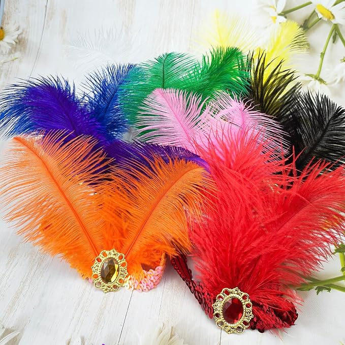 Feather Headpiece Sequins Headbands 1920s Flapper Showgirl Headpieces for Women Girls Carnival Party Accessories