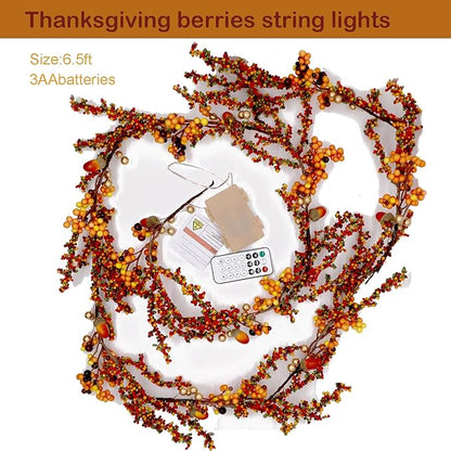 Fall Garland with Lights 6.5FT Battery Operated Halloween Lights with Remote Control - 25 LEDs Warm Orange Fall Fairy Lights for Thanksgiving Halloween Mantle Table Fall Decorations
