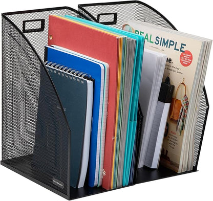 Mind Reader Vertical File Organizers, Desktop File Holders for Folders, Magazines, and Paperwork, Workspace Organizer, Metal Mesh, Set of 2, Black