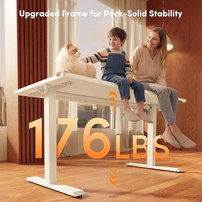 FEZIBO 48 x 24 Inchs Electric Standing Desk, Height Adjustable, Sit Stand Up, Computer Office Desk with Splice Board, White Frame/White Top