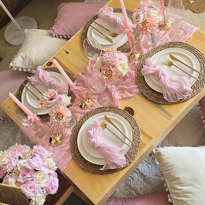 6 Pack Light Pink Table Runner Cheese Cloth Rustic Sheer Gauze Cheesecloth Table Runner 120 Inch 10 FT for Wedding Baby Shower Bridal Shower Party Fall Thanksgiving Home Decorations